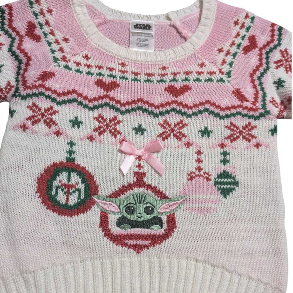 Star Wars Grogu Baby Yoda Christmas Sweater 18M Pink Holiday Baby - Picture 2 of 4